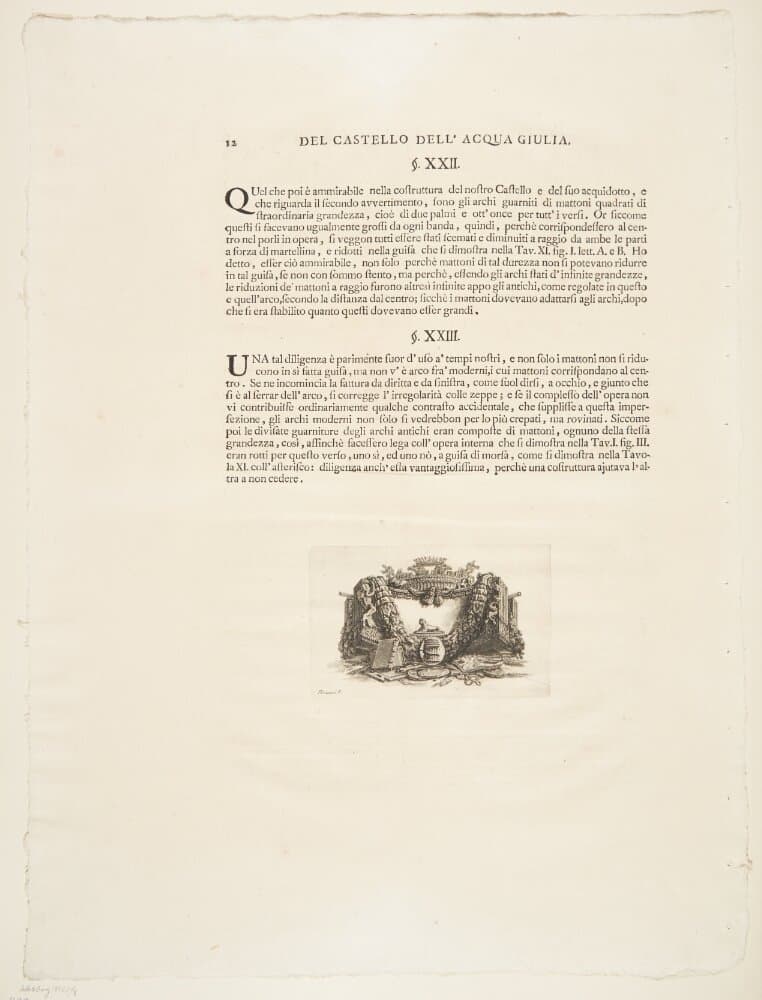 Acqua Giulia-fontænen. Tekstblad med vignet — Giovanni Battista Piranesi