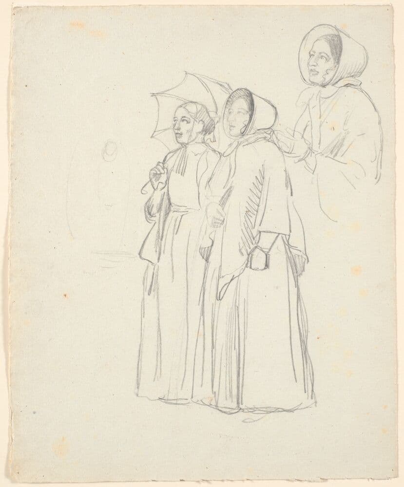 To stående damer, den ene med parasol, den anden med kysehat. F.o.t.h. studie i halv figur af sidstnævnte. — P.C. Skovgaard