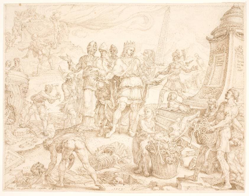 Josias befaler, at graven med den guds mand, der kom fra Juda, skal skånes — Maarten van Heemskerck
