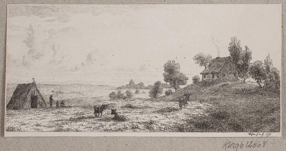 Landskab med et bondehus og en hytte — Vilhelm Kyhn