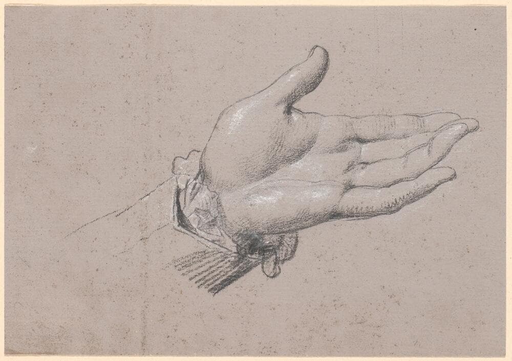 Studie af en venstre hånd, anvendt i helfigursportrættet af Frederik den sjette som Kronprins fra 1786 på Amalienborg — Jens Juel