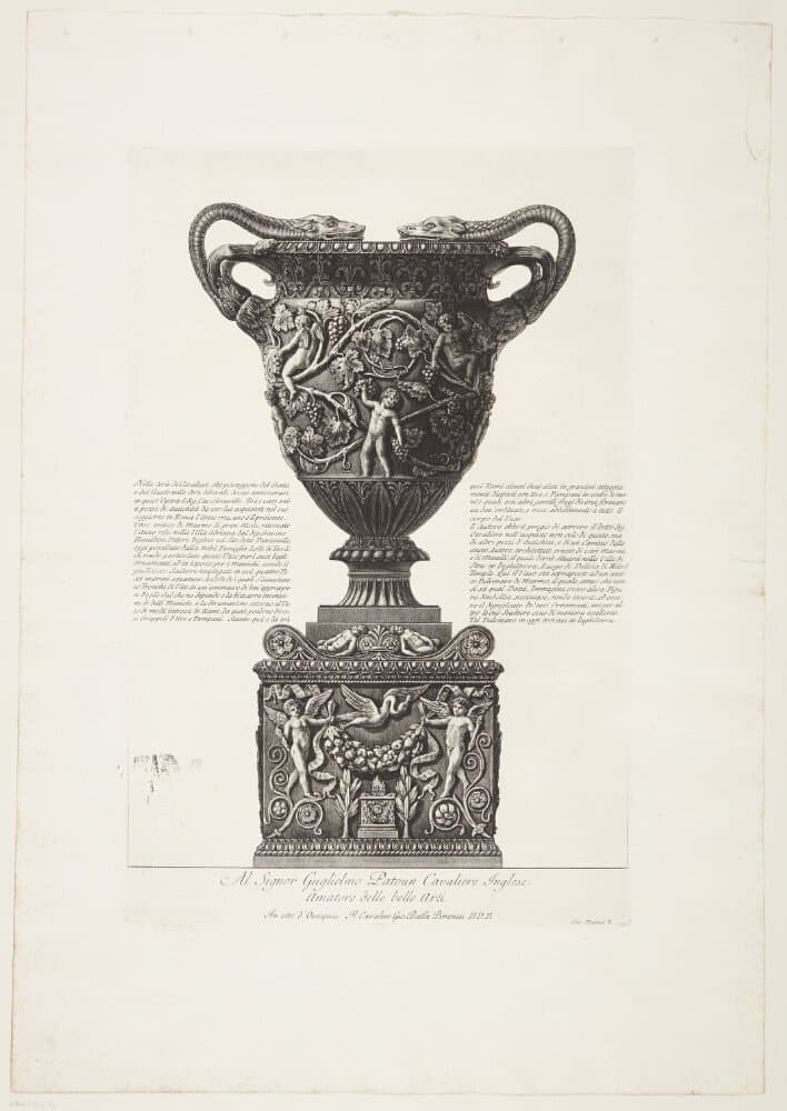 Stor marmorvase med putti og vinløv, fundet i Hadrians Villa i 1769 — Giovanni Battista Piranesi