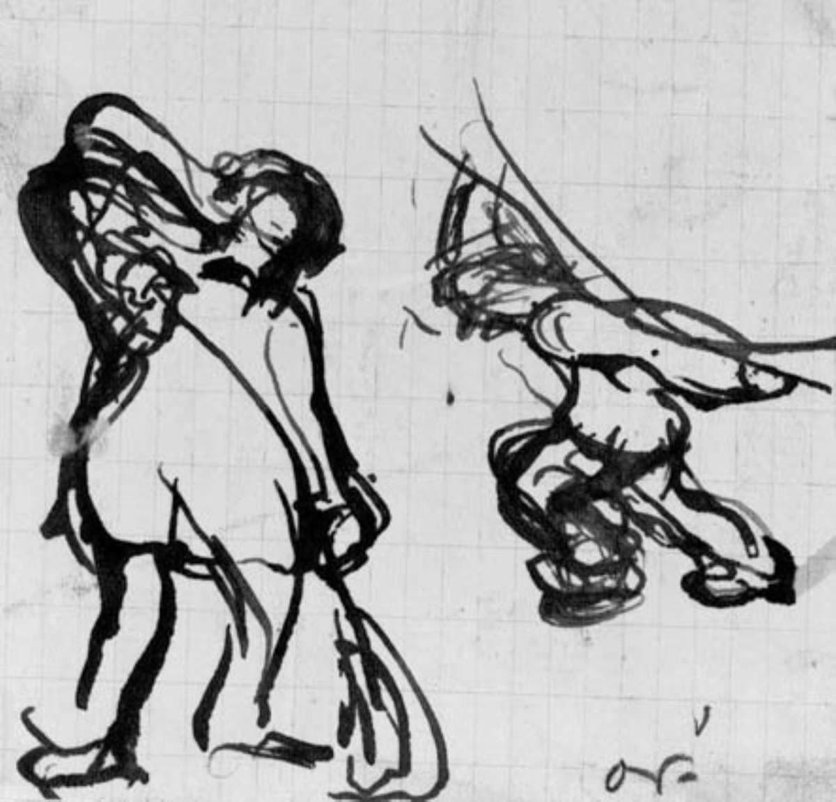 To skitser af en mand, der fejer, og en, der bærer noget tungt — Emile Othon Friesz