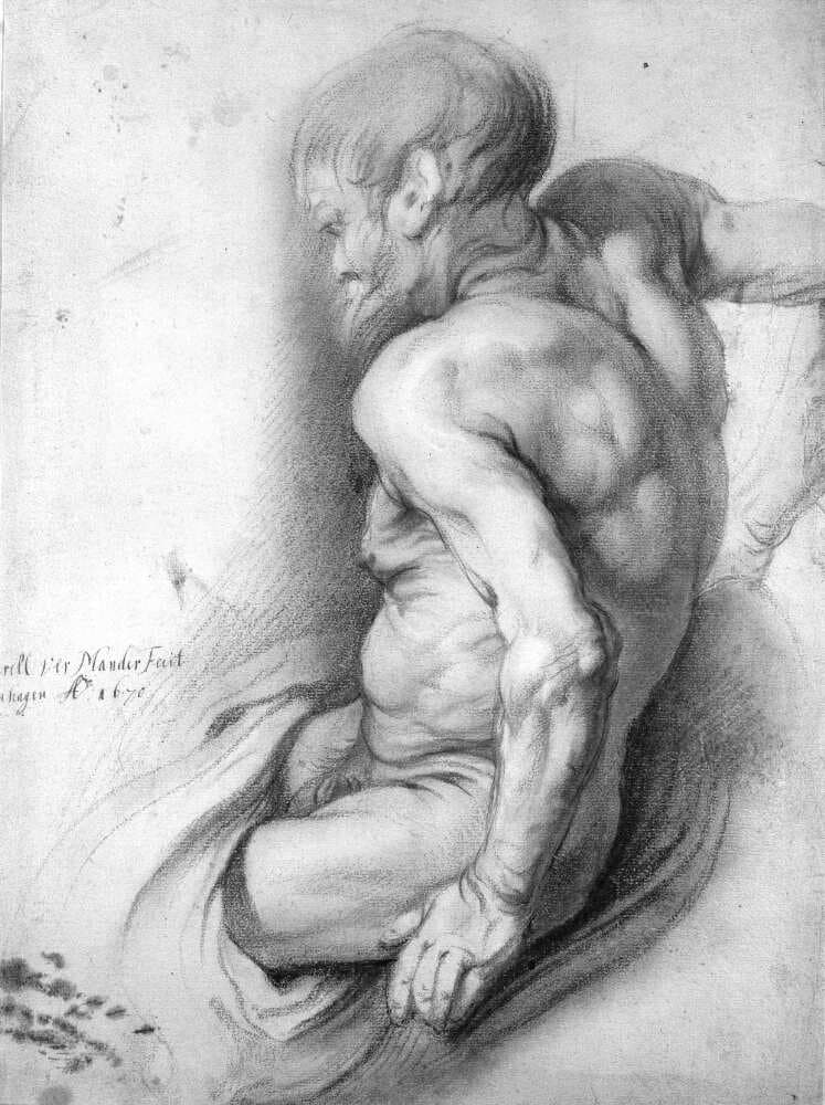 Gammel nøgen mand, siddende i profil. — Mander III, Karel van