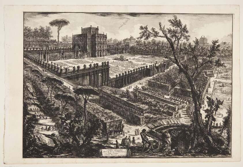 Villa Pamphili udenfor Porta San Pancrazio, i det fjerne villaerne Corsini og Ferroni — Giovanni Battista Piranesi
