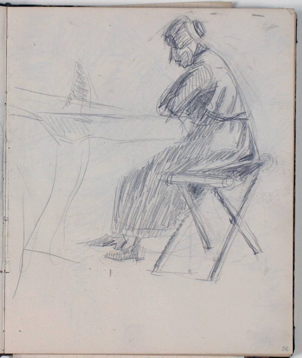 Studie af kvinde, der sidder ved et bord — Niels Larsen Stevns