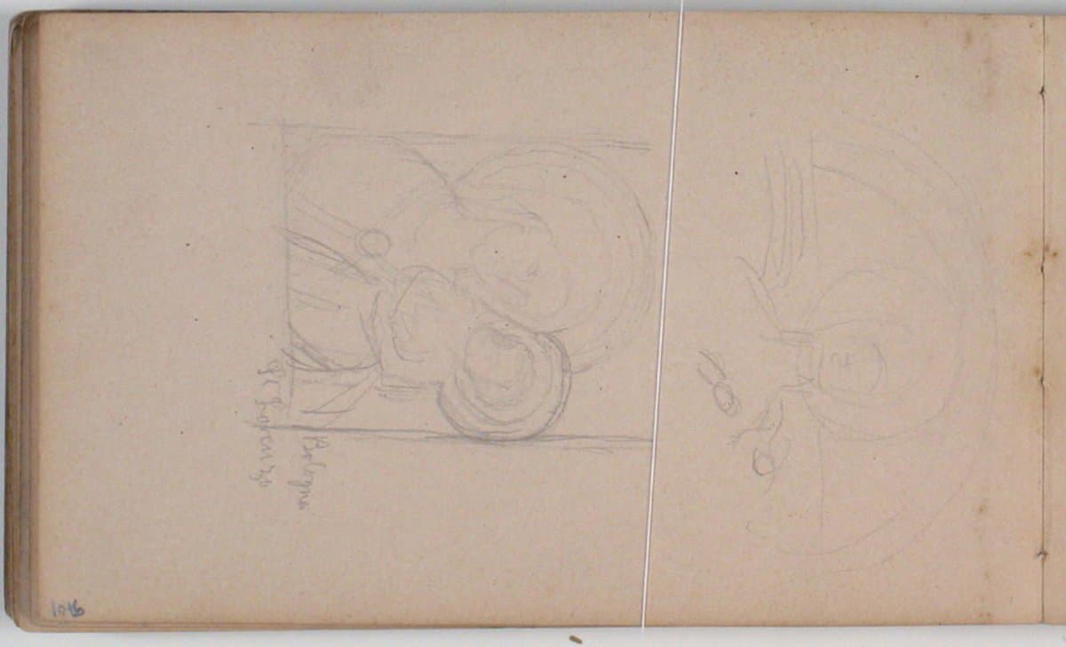 Skitser af Madonna med barnet og andet figurligt fragment fra S. Lorenzo, Bologna — Niels Larsen Stevns