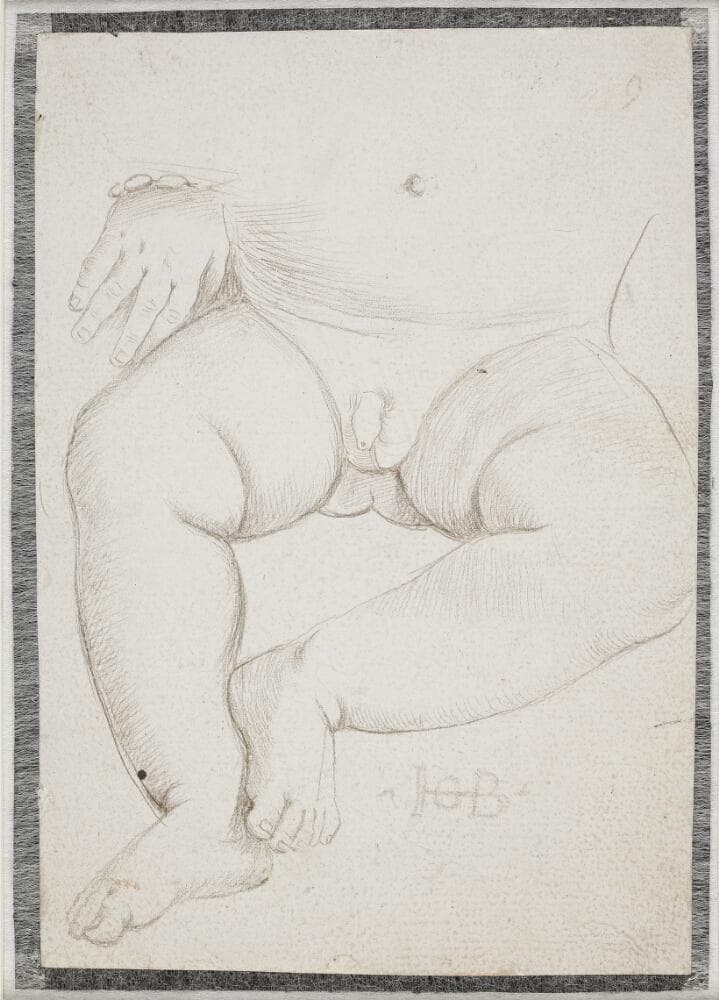 Mave, skød og ben, samt en hånd (med armbånd) af en sovende smådreng — Hans Baldung