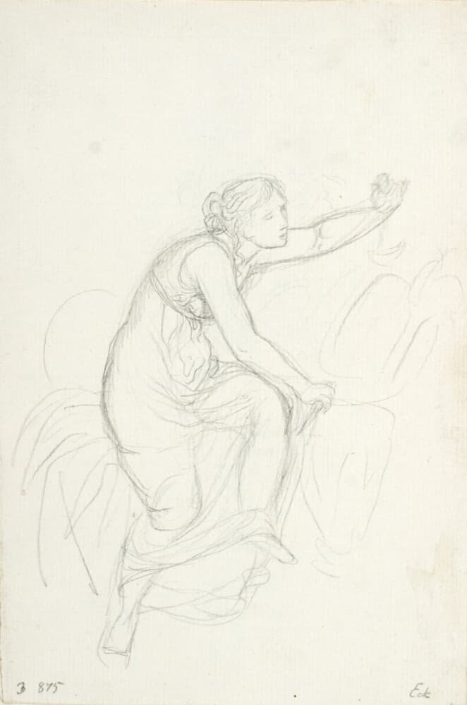 Psyche betragter den sovende Amor, studie til Psyche — Christoffer Wilhelm Eckersberg