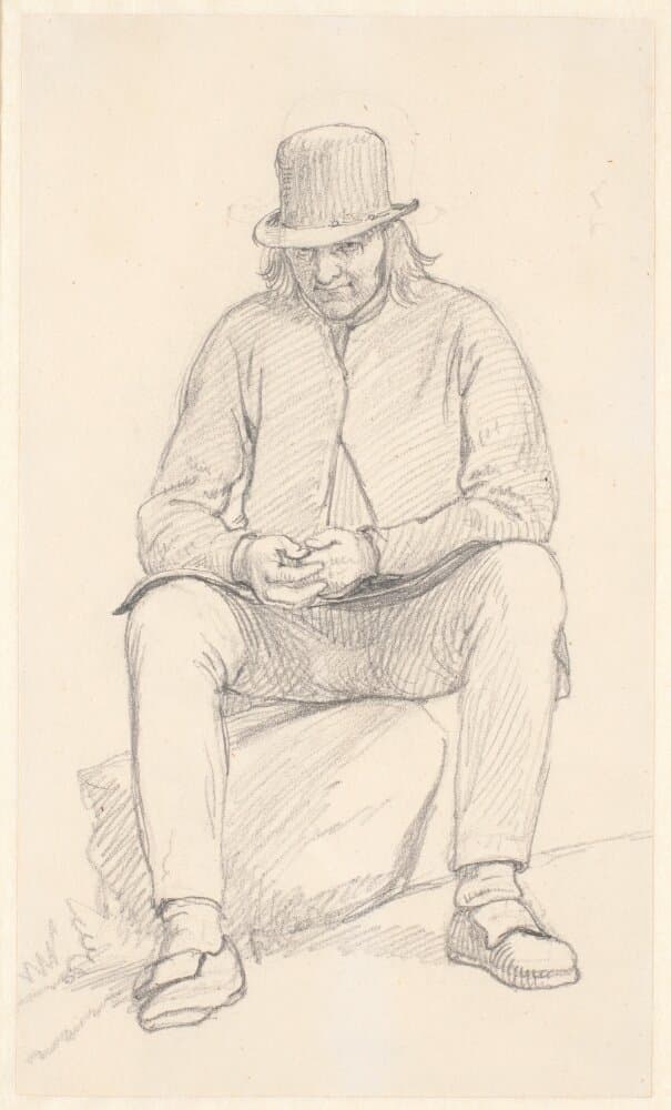 Gammel svensk bonde, siddende på en sten — Wilhelm Marstrand