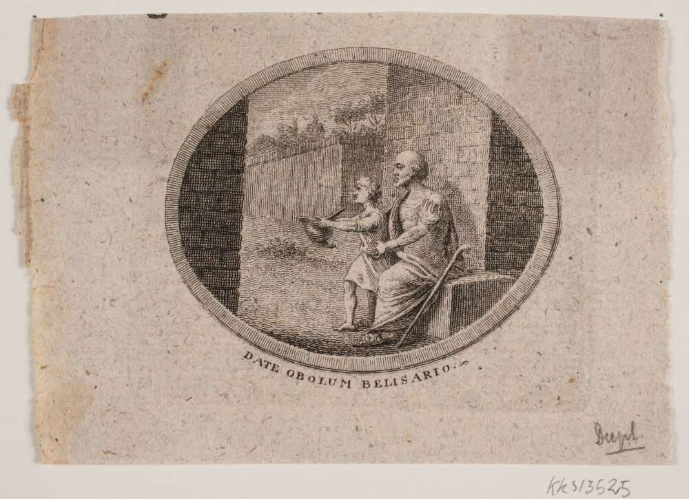 Vignet med gammel mand og et barn — Gerhard Ludvig Lahde