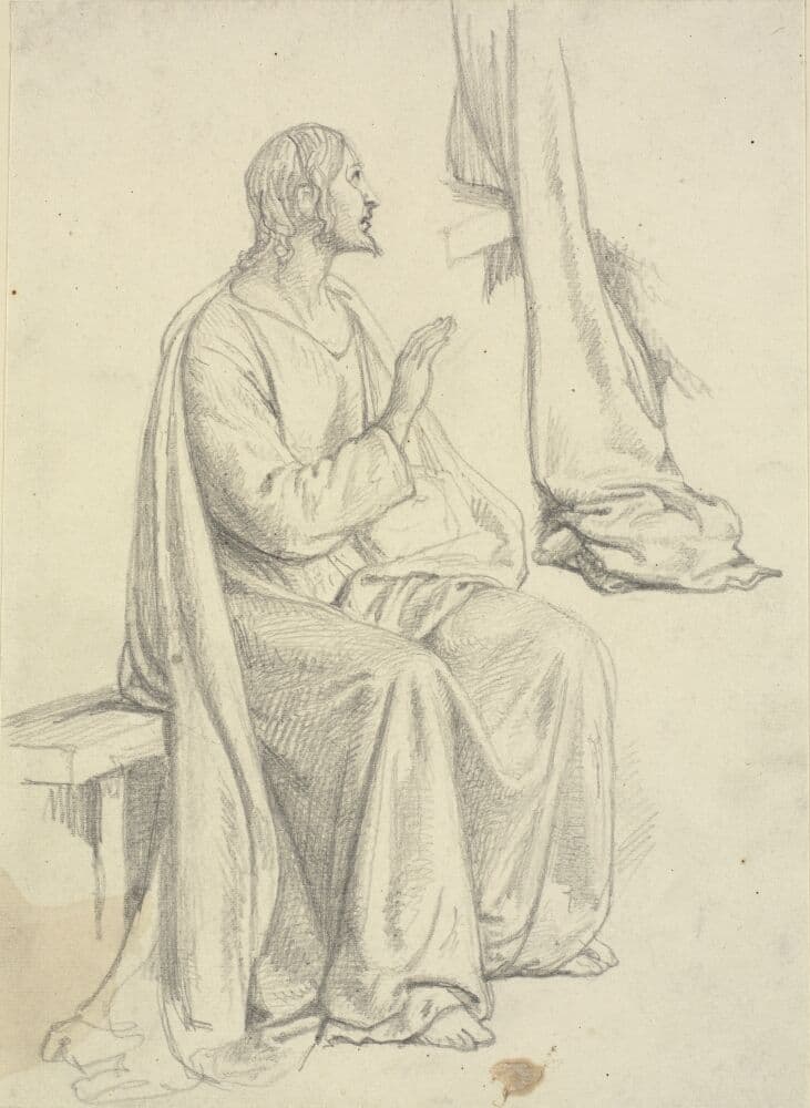 Siddende Jesus, samt draperistudie — Wilhelm Marstrand