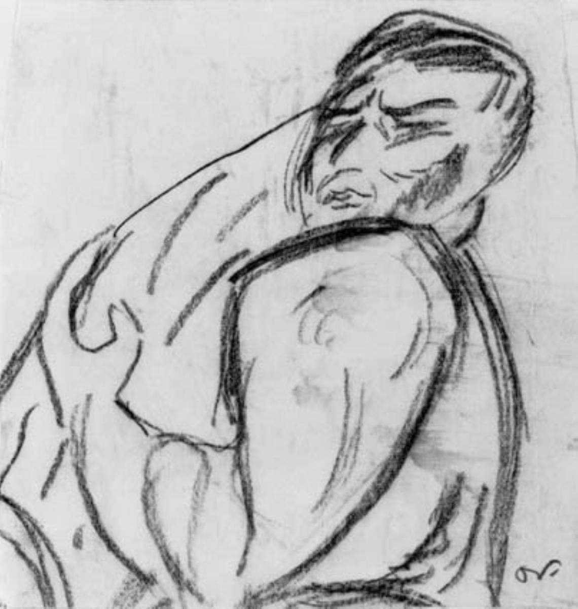 Studie af mand, der bærer en træstamme, halvfigur — Emile Othon Friesz