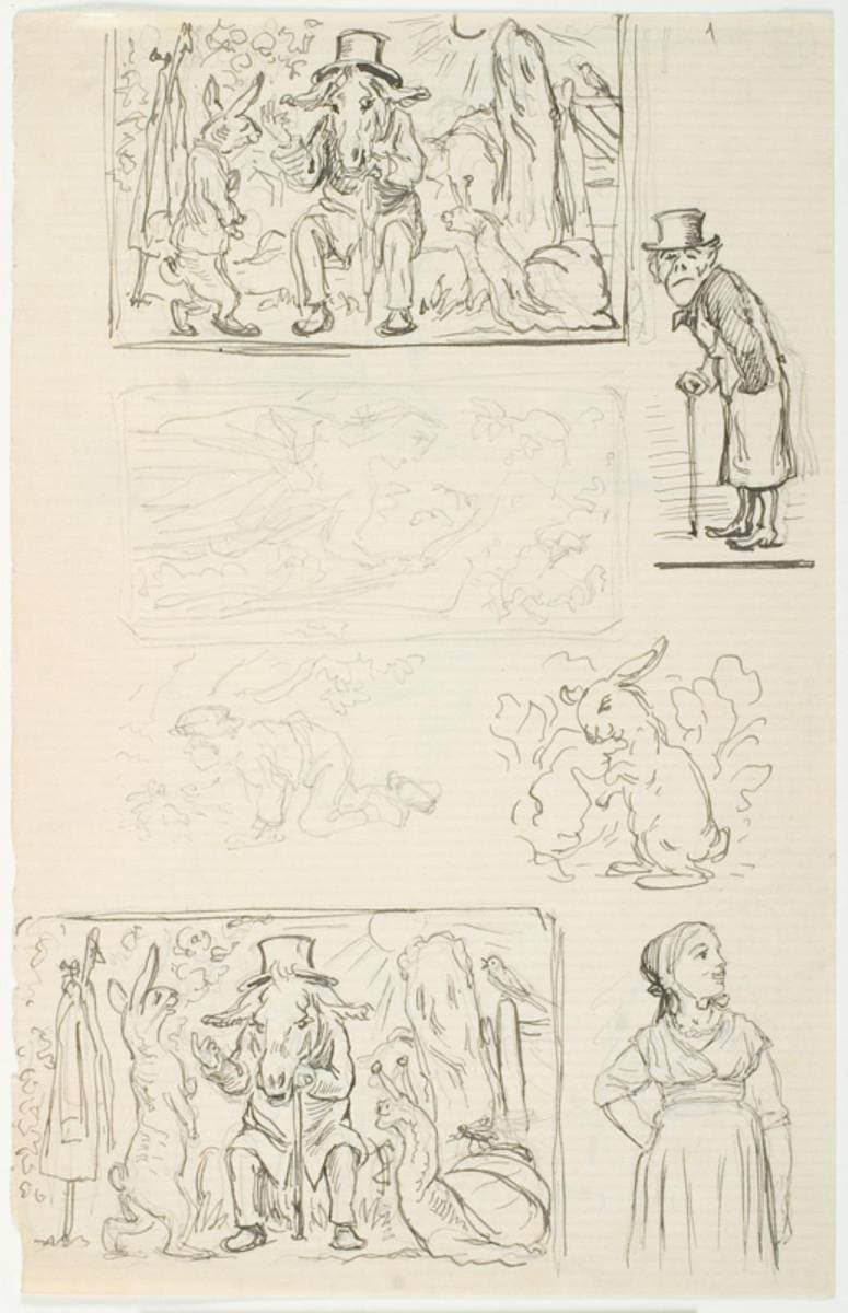 Illustrationsudkast til H.C. Andersen, "Hurtigløberne", "Sneglen og Rosenhækken" og "Anne Lisbeth" — Lorenz Frølich