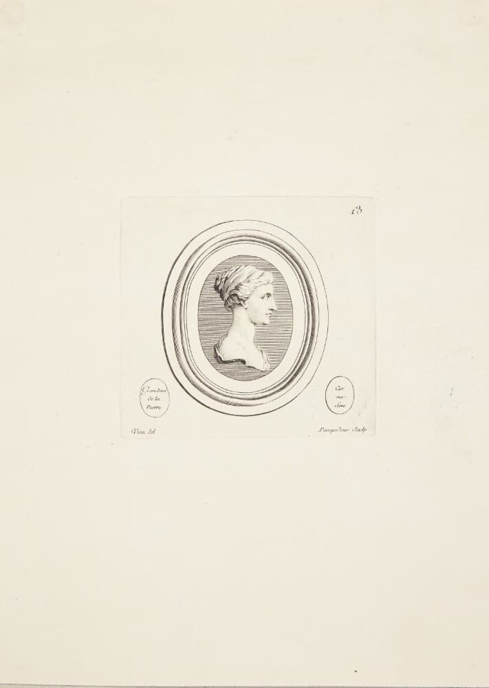 Mandshoved (Ludvig XV) i profil mod højre — Madame de Pompadour