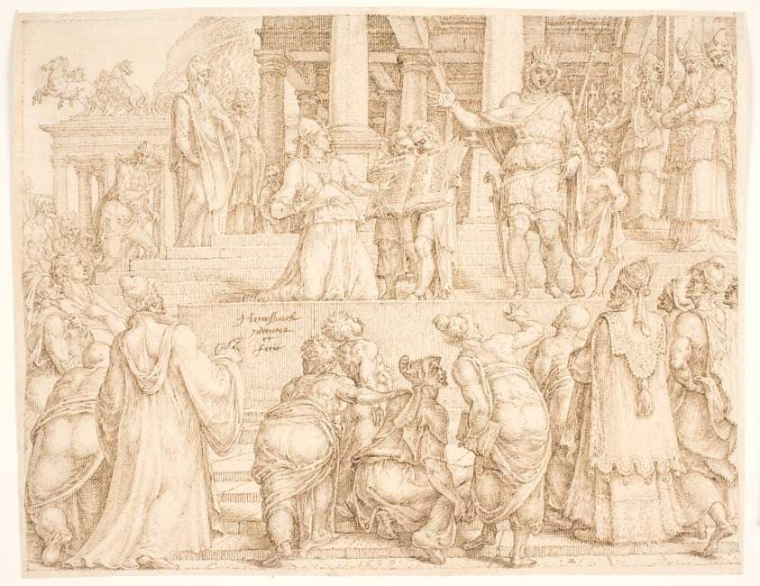 Pagtsbogen bliver læst op for Jerusalem's indbyggere — Maarten van Heemskerck
