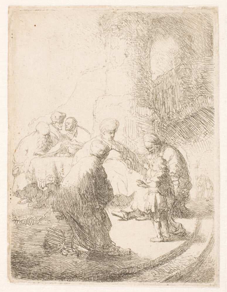Kristus blandt de skriftkloge. Lille plade — Rembrandt van Rijn