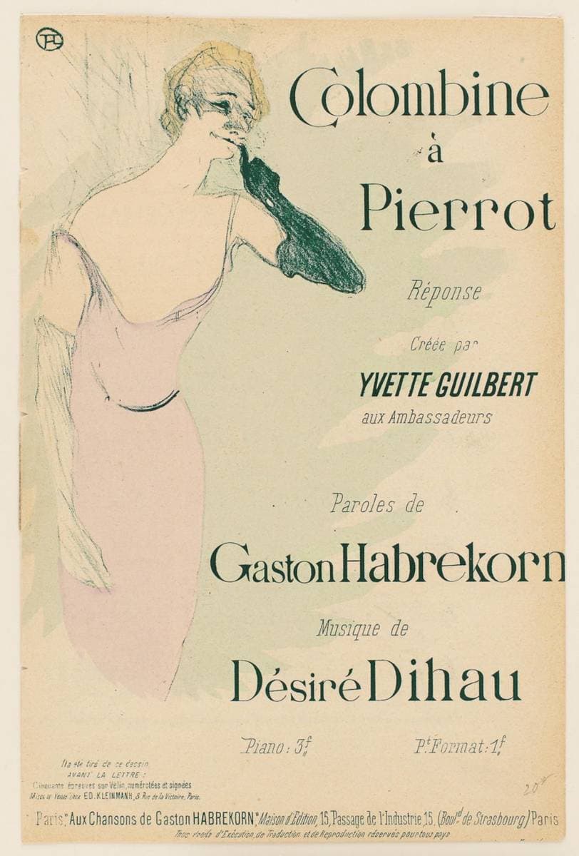 Yvette Guilbert, dans Colombine à Pierrot — Henri de Toulouse-Lautrec