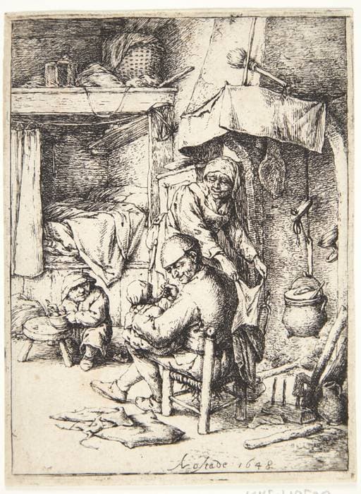 Pater familias. Interiør med en fader, der mader et barn — Adriaen van Ostade