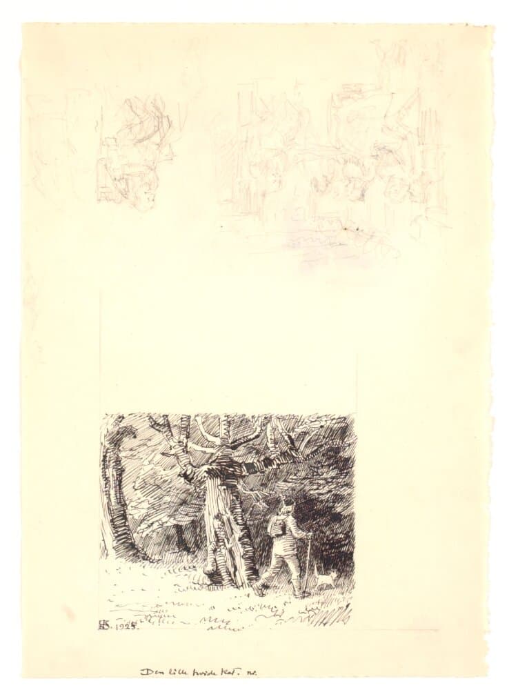 Illustration til "Den lille hvide kat", f.o. løse skitser — Niels Skovgaard