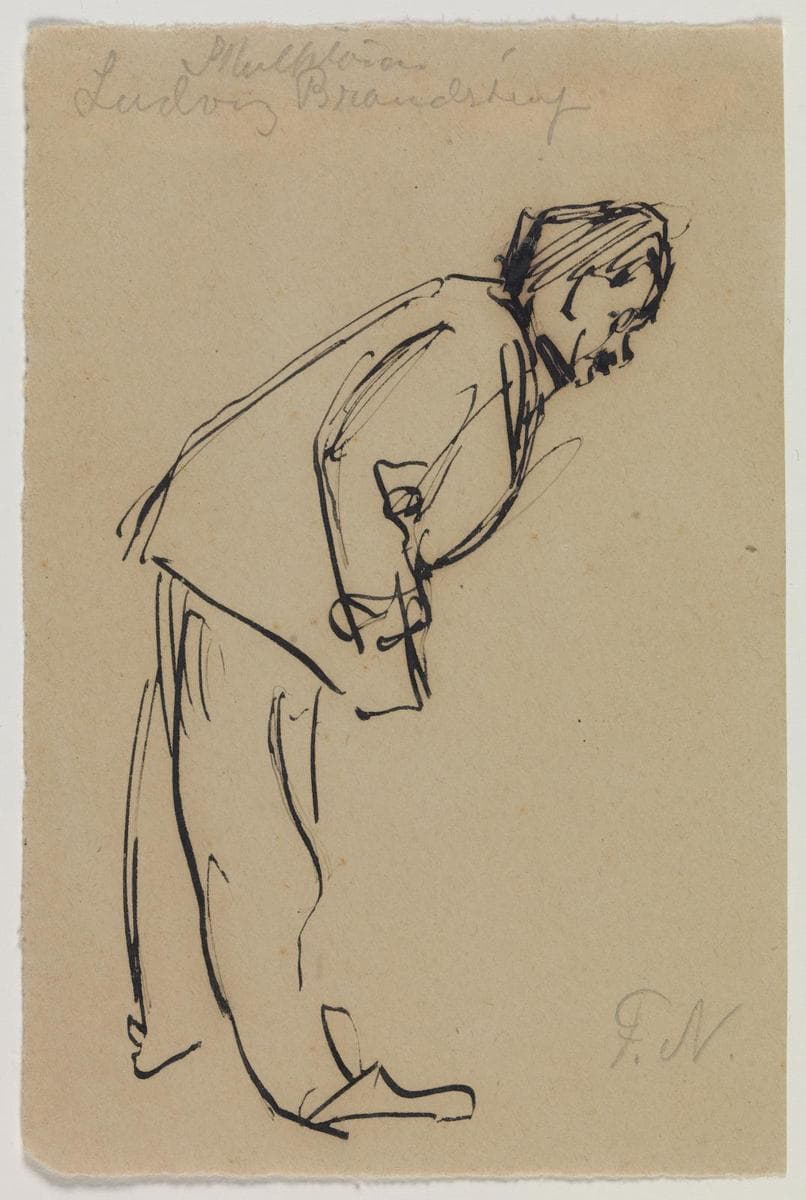 Portræt af Ludvig Brandstrup, stående foroverbøjet — Felix Nylund