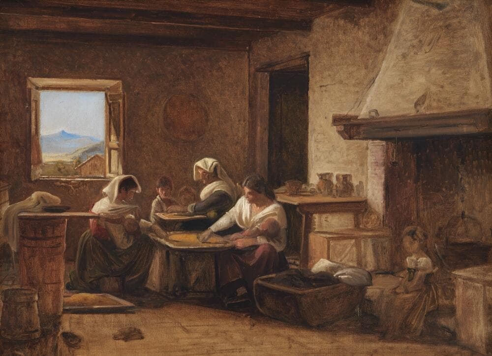 Women Working in the Kitchen of a Farmhouse near Olevano, Italy — Wilhelm Marstrand
