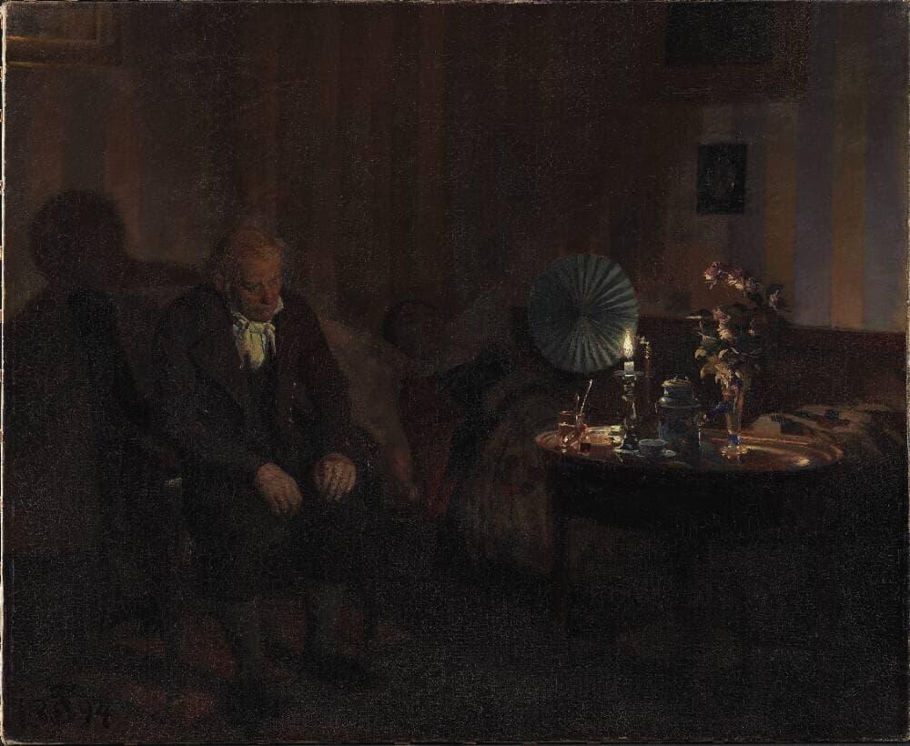 Rahbek ved sin hustrus dødsleje — Carl Thomsen