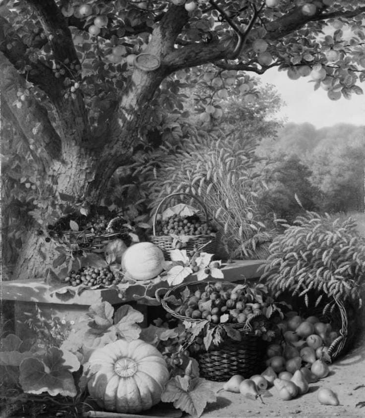 Korn og frugter under et æbletræ — William Hammer