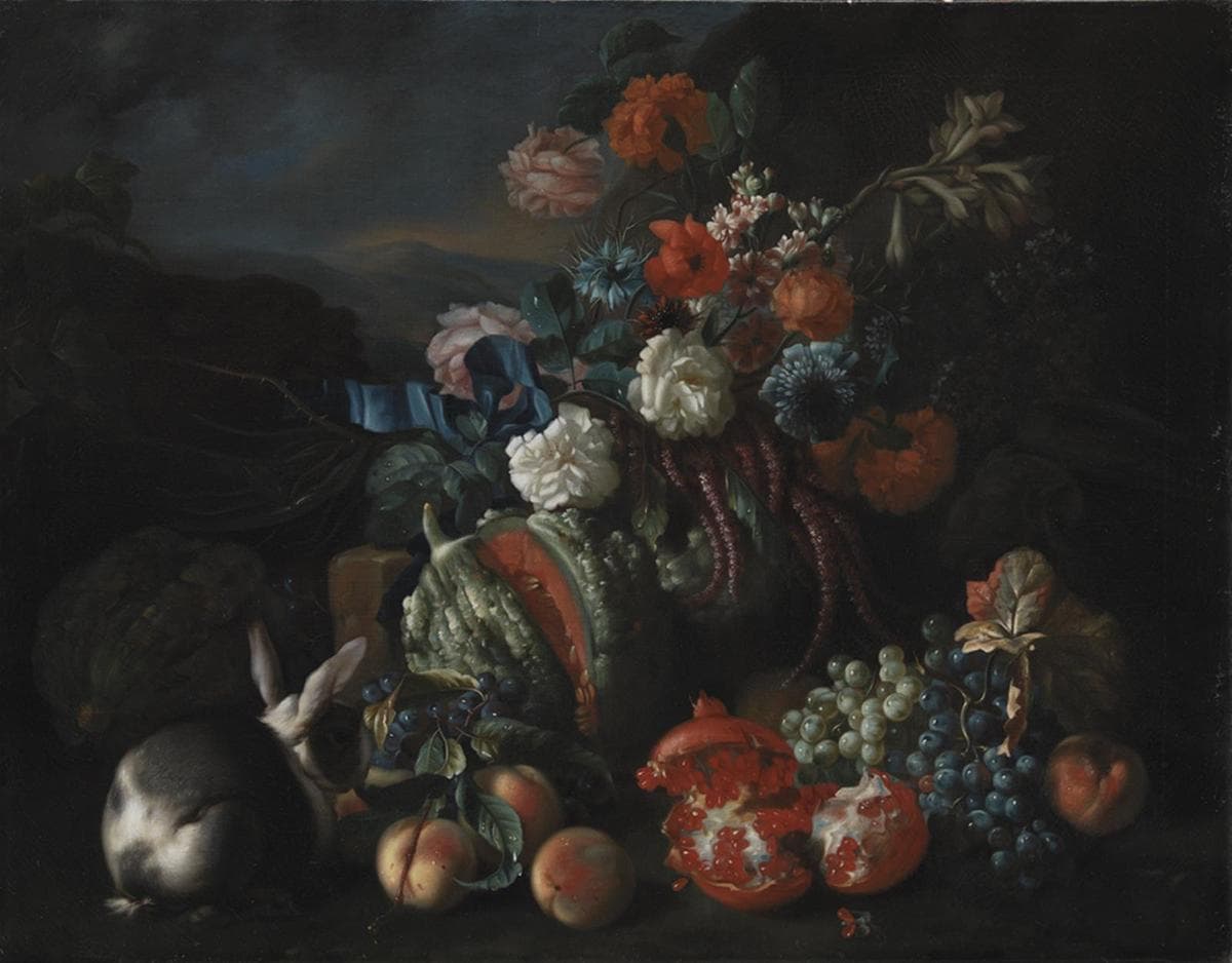 Stenfundament med blomster og frugt — Franz Werner Tamm