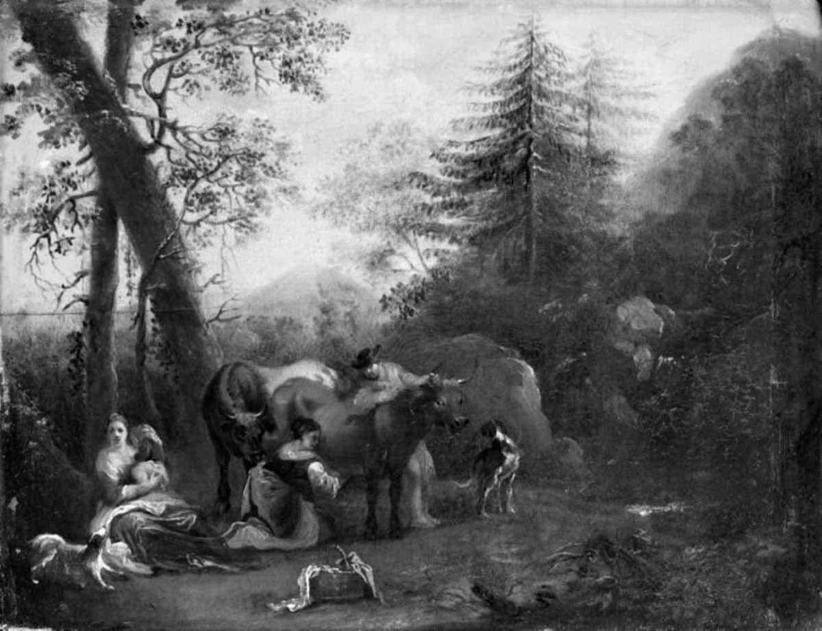 Landscape with Cattle, the Shepherdess Milking the Cow — Johann Heinrich Roos