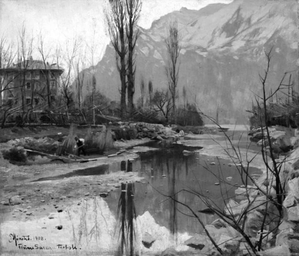 Aftenlandskab ved floden Sarca — Peder Mønsted