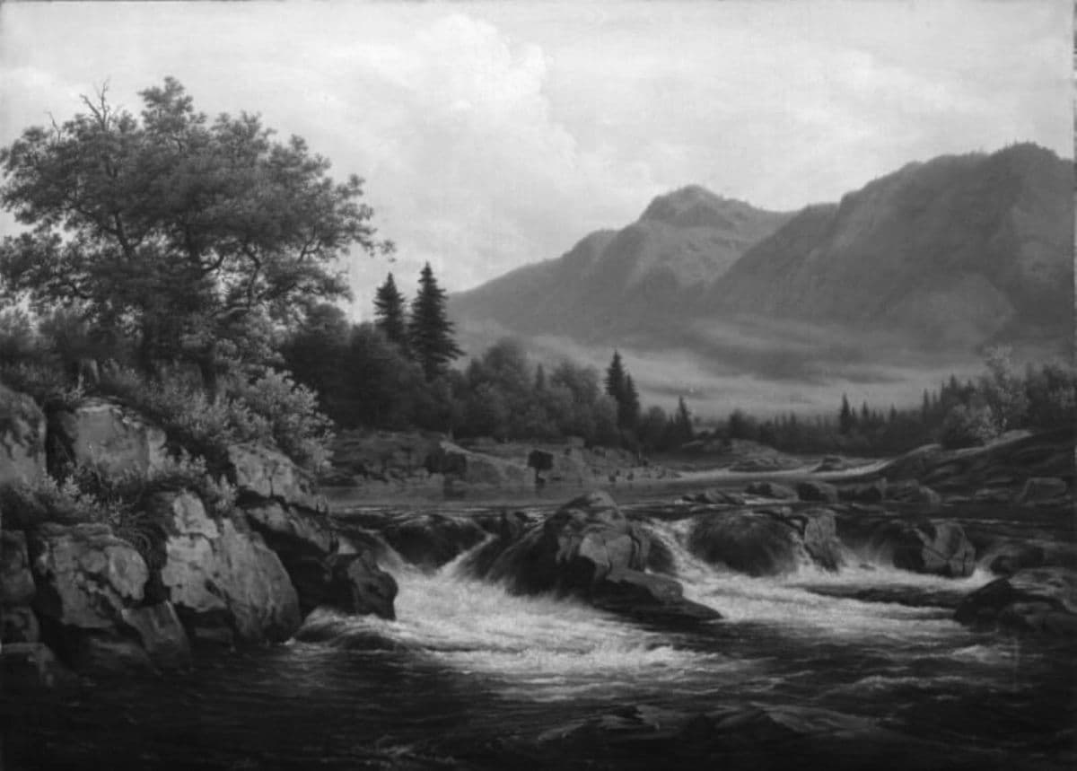 Wittingfossen ved Kongsberg. Morgenbelysning — Johann Mohr