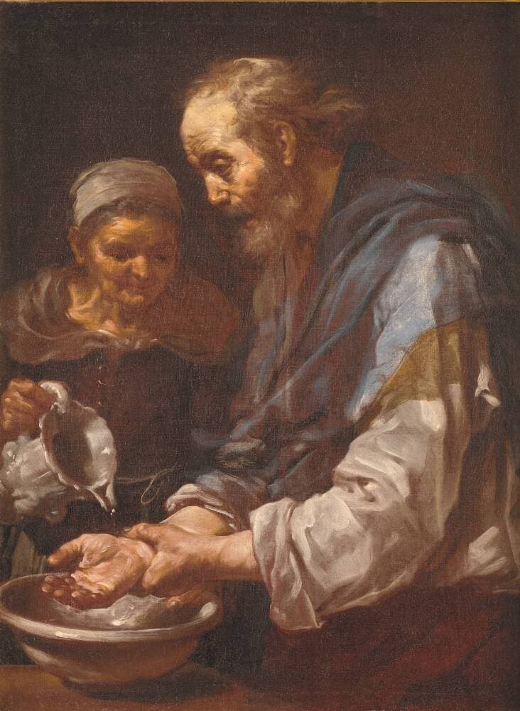 Gammel mand, der vasker hænder — Bernardo Eberhart Keilhau
