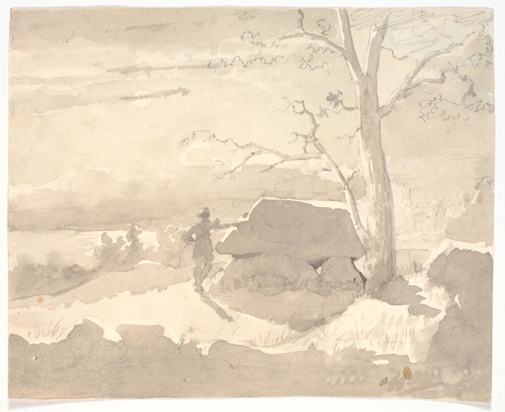 Landscape in Moonlight. A Hunter next to a Dolmen — Jørgen Roed