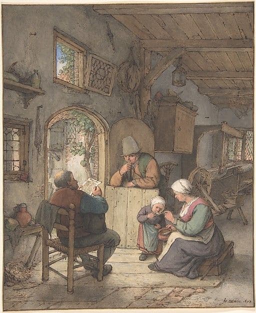 Reading the News at the Weavers' Cottage — Adriaen van Ostade