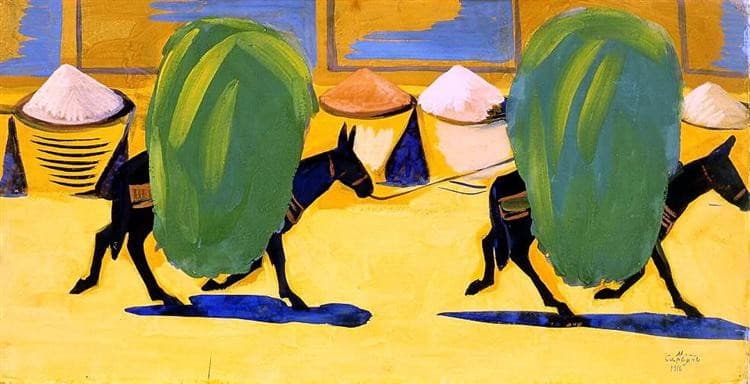 Mules, laden with hay — Martiros Saryan