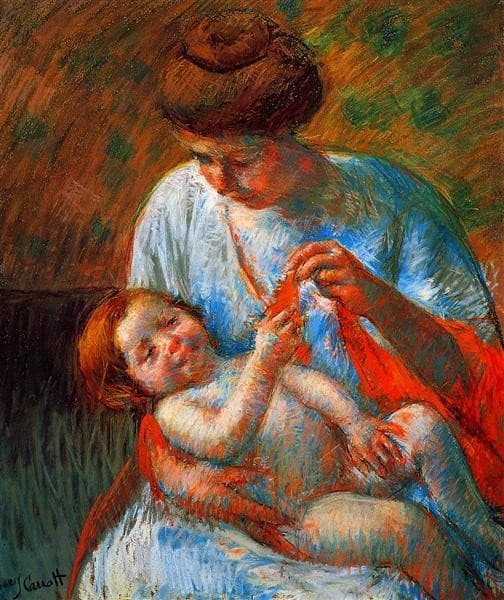 Baby Lying on His Mother s Lap, reaching to hold a scarf — Mary Cassatt