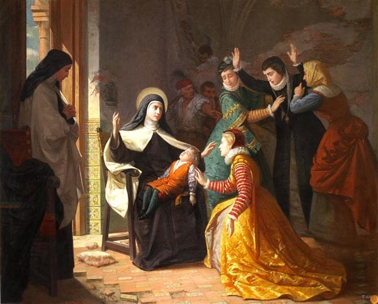 Primer milagro de Santa Teresa de Jesús. Resurrección de su sobrino don Gonzalo Ovalle hijo de su hermana doña Juana de Ahumada — Luis de Madrazo