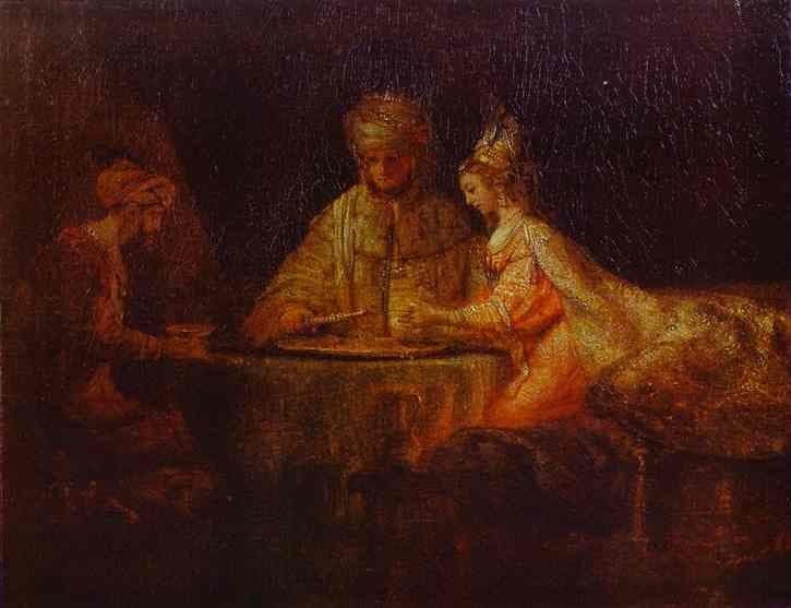 Ahasuerus (Xerxes), Haman and Esther — Rembrandt van Rijn