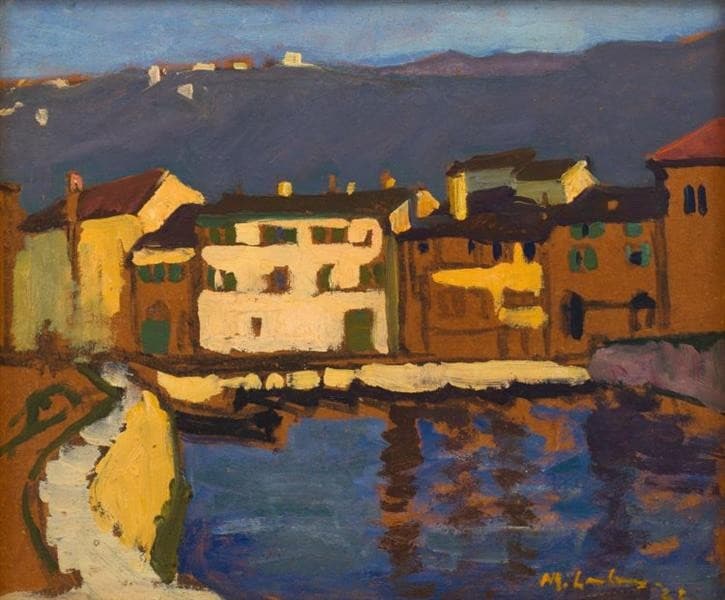 Fishing Harbour, Belgium, Recto; Sunset, Verso — Maggie Laubser