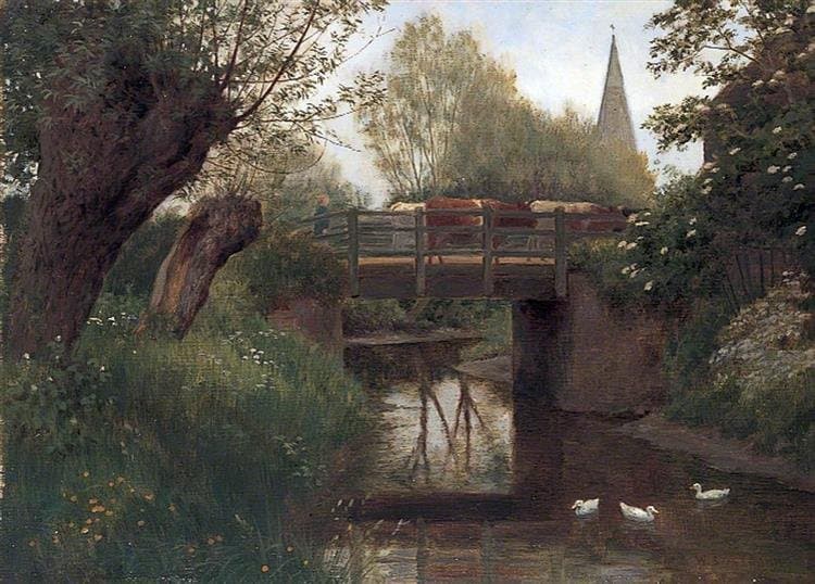 Cattle on a Bridge, Kent — William Sidney Cooper