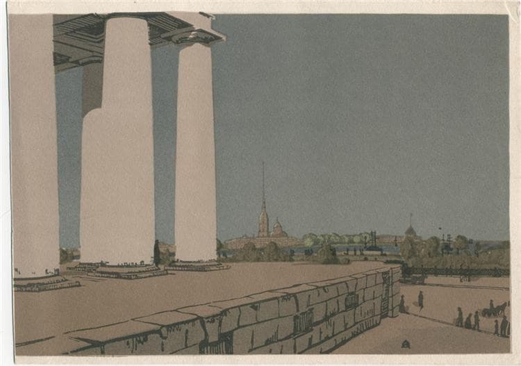 Colonnade of Exchange and Peter and Paul Fortress — Anna Ostroumova-Lebedeva