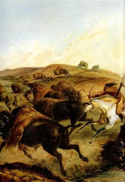 Indians Hunting The Bison [ Left ] — Karl Bodmer