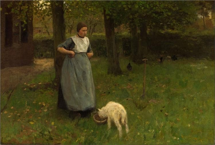 Woman from Laren with lamb — Anton Mauve