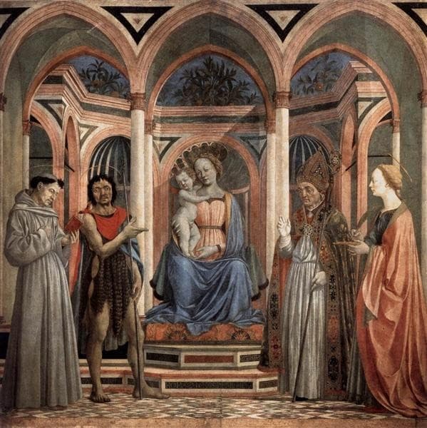 Madonna and Child with St. Lucy, St. Francis, St. Nicolas and St. John the Baptist, from Santa Lucia dei Magnoli — Domenico Veneziano