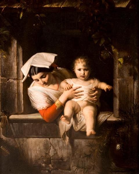 Mother and Child at a Window — Giuseppe Mazzolini