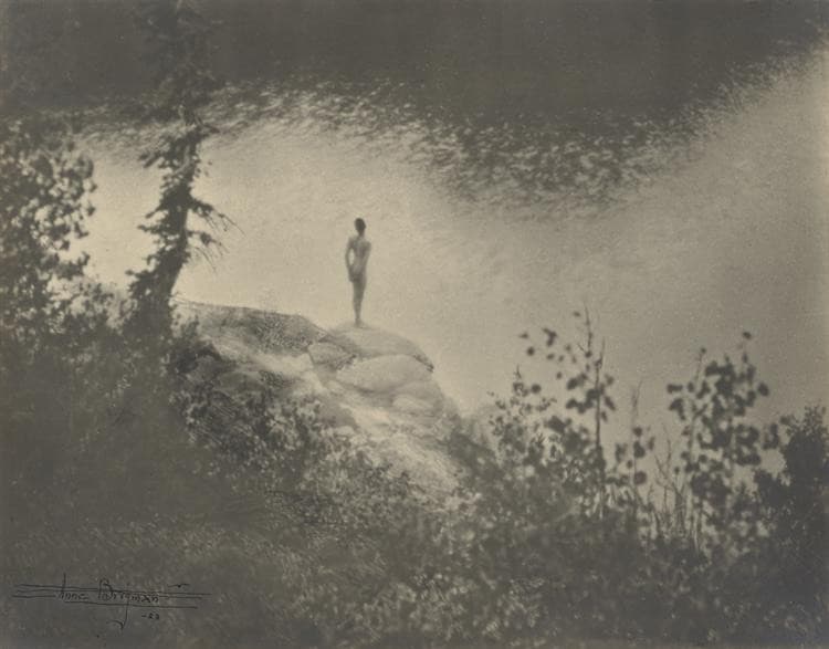 Female Nude Standing on Large Rock Over a Lake — Anne Brigman