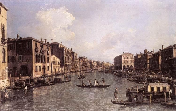 Grand Canal: Looking South East from the Campo Santa Sophia to the Rialto Bridge — Canaletto