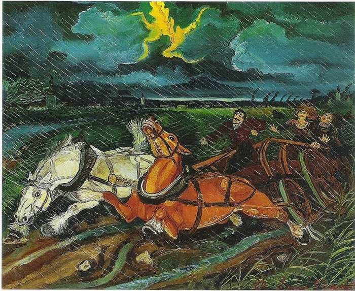 Horses with storm — Ligabue Antonio