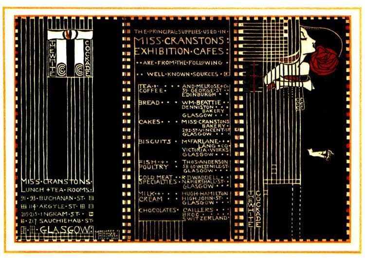 Menu Card Design for Miss Cranston's Cafes at the 1911 Scottish Exhibition of National History, Art and Industry — Margaret Macdonald Mackintosh